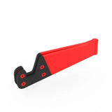 a close up of a red and black hand tool on a white background