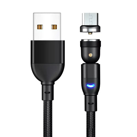 A close up of a black usb cable connected to a charger