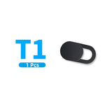 a close up of a black and white button with a blue t1 logo
