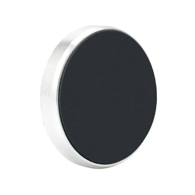 a black and silver metal knob with a white background