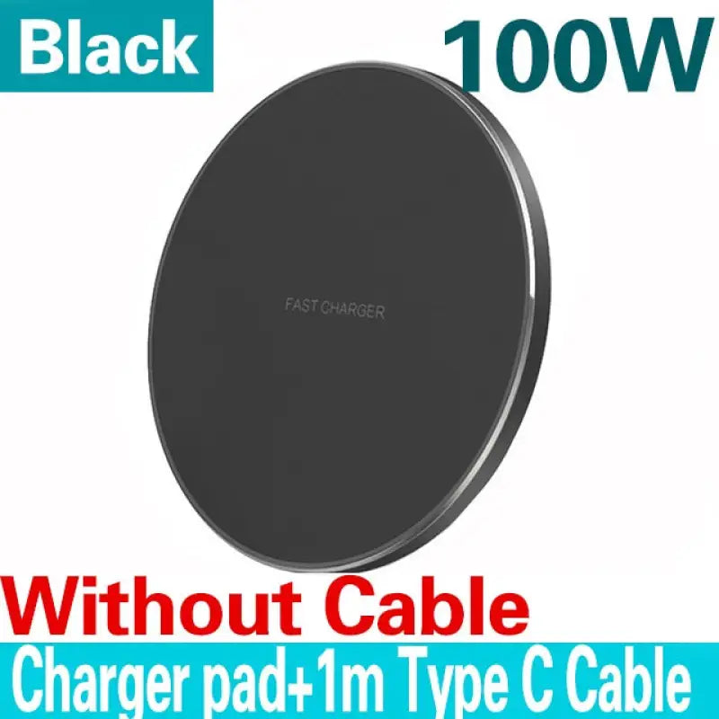 a black wireless charger with the text,’black ’