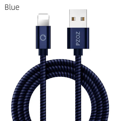 a close up of a blue and black cable connected to a phone