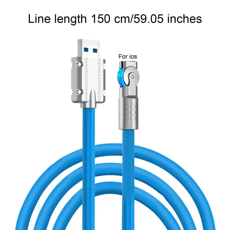 a close up of a blue cable connected to a white phone