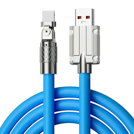 a close up of a blue cable connected to a white device