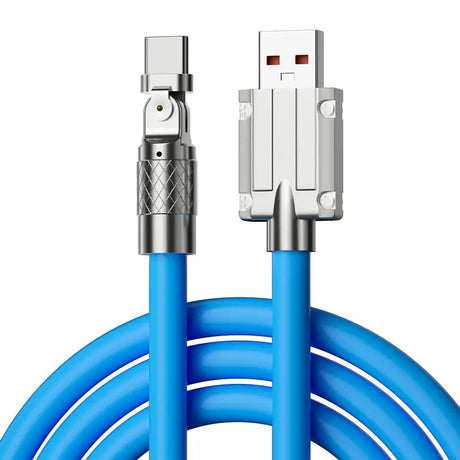 a close up of a blue cable connected to a usb cable