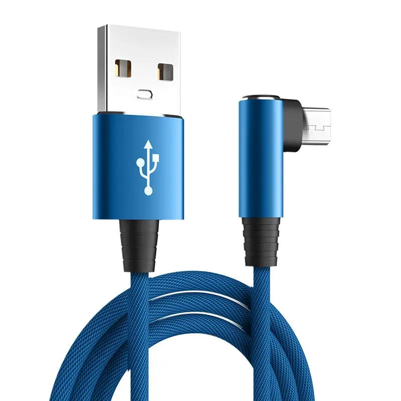a blue usb cable with a white cable plug