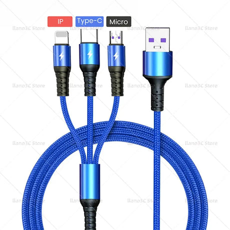 a close up of a blue cable connected to a usb cable