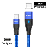 a close up of a blue cable with a black and white logo