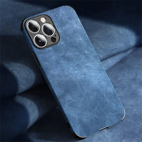 the back of a blue iphone case