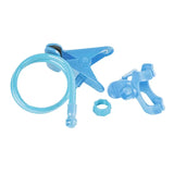 a blue plastic toy with a hose and a plastic tube