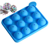 a close up of a blue ice tray with a donut in it