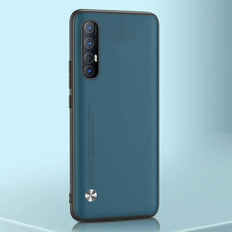 A close up of a blue phone with a camera on it