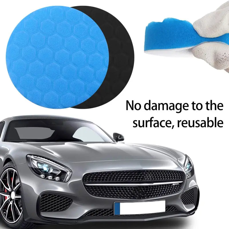 a close up of a car with a blue sponge and a blue car