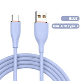 a close up of a blue usb to type c cable