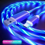 a close up of a blue and white usb cable connected to a charger