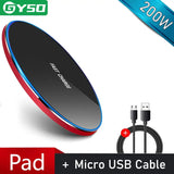 a close up of a red and blue wireless charger with a cable