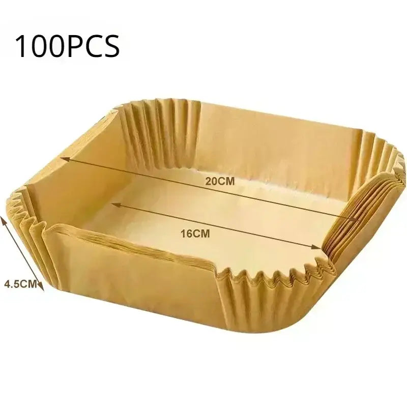 a close up of a brown paper baking pan with measurements