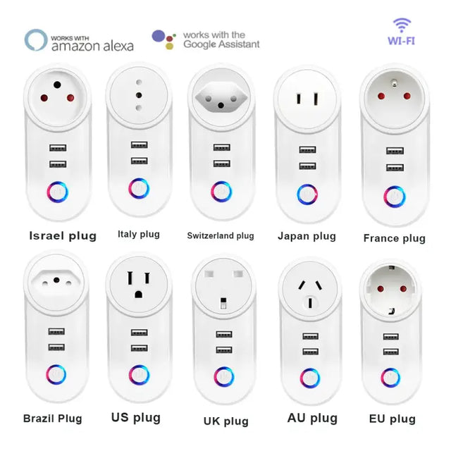 a close up of a bunch of different plugs connected to a wall