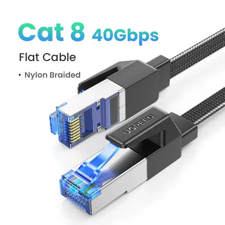 A close up of a cable with a cat 8 connector