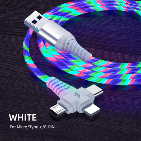 a close up of a usb cable with a colorful braid