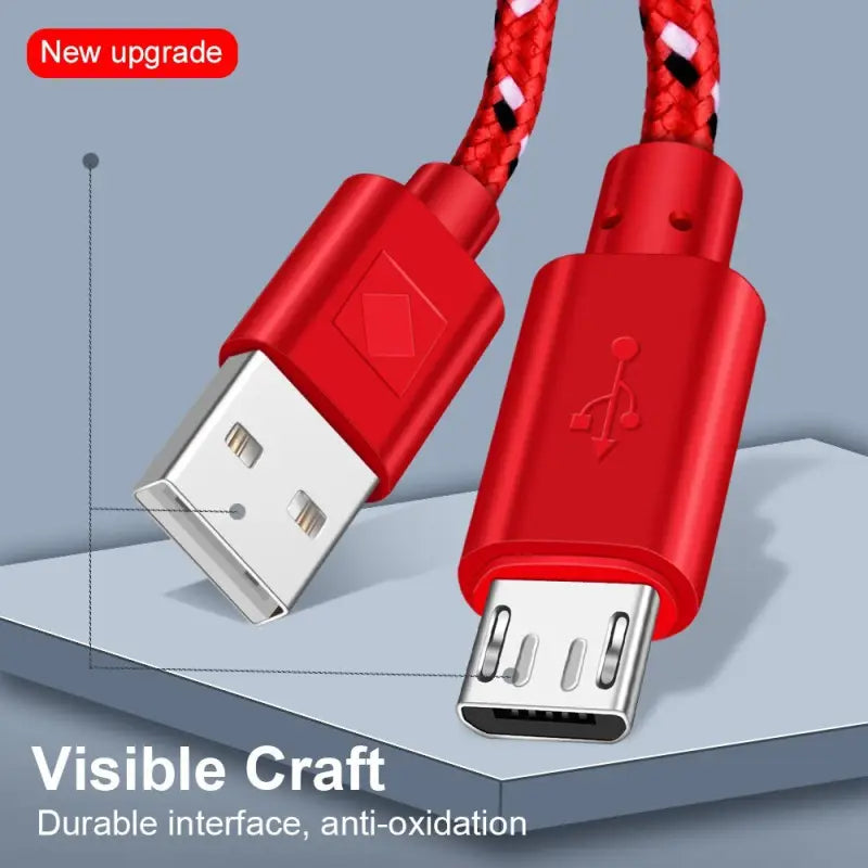 a close up of a red cable connected to a usb cable