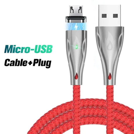 a close up of a red cable with a micro usb cable plug