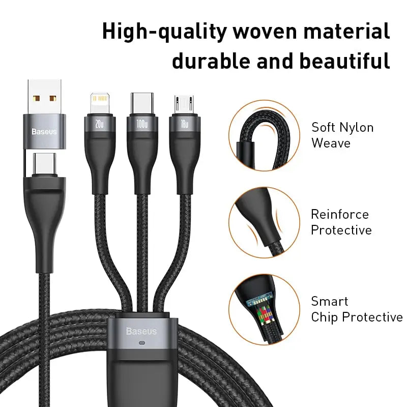 a black braided usb cable with a white background