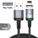 a close up of a usb cable with a light purple plug and cable