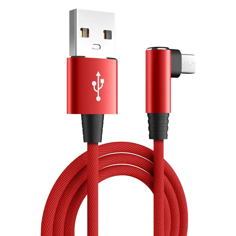 a red usb cable with a white lightning plug