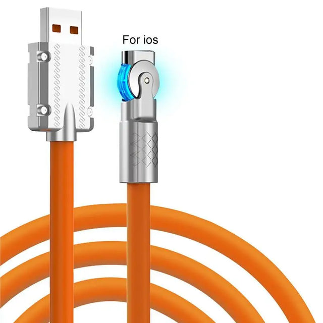 an orange cable with a lightning plug attached to it
