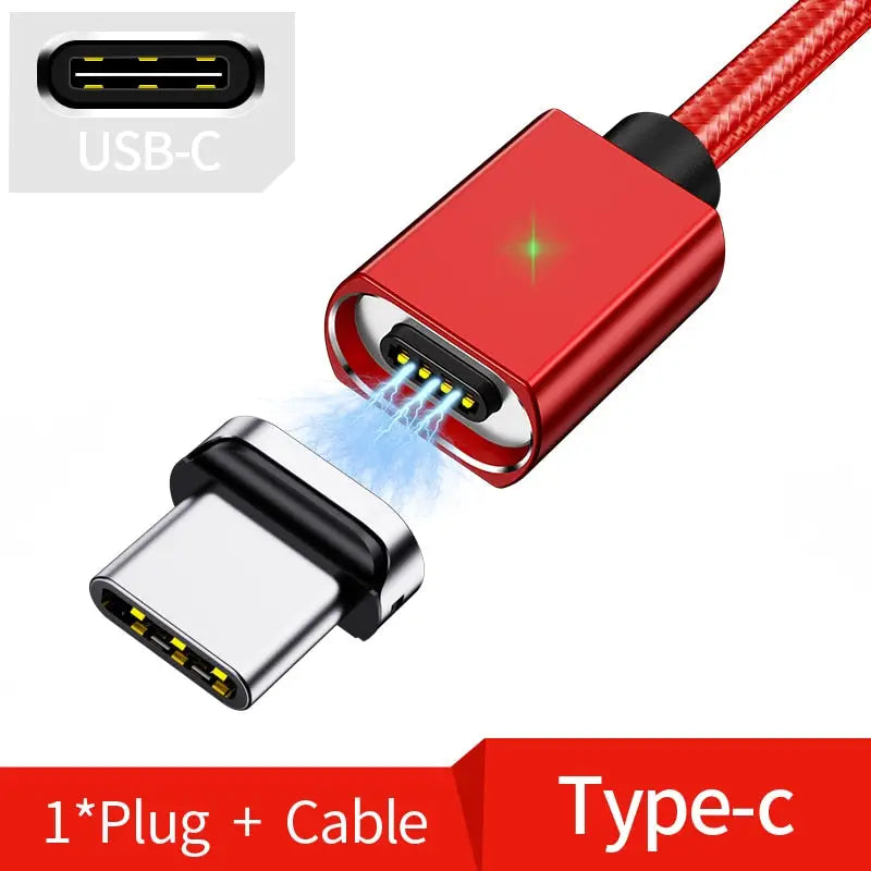 a close up of a red usb cable connected to a type c cable