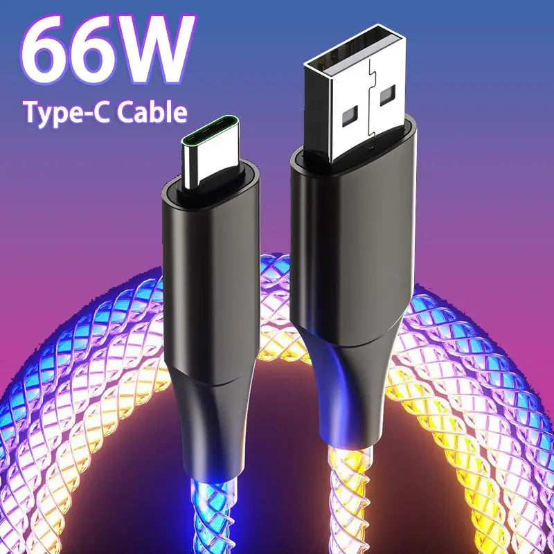 a pair of usb cable with a glowing blue and yellow light