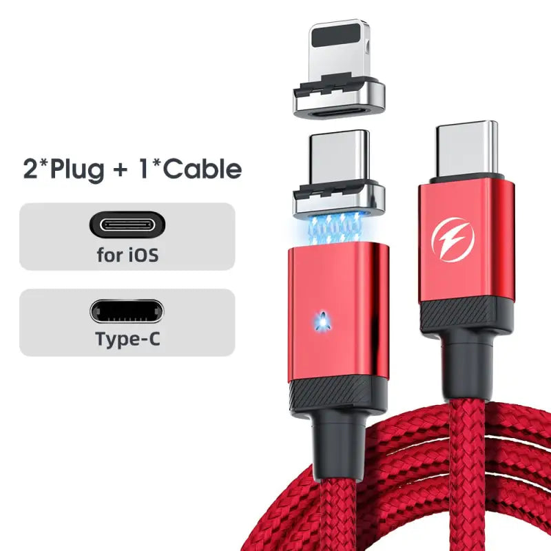 a close up of a red cable with a lightning charging cable