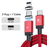 a close up of a red cable with a lightning charging cable