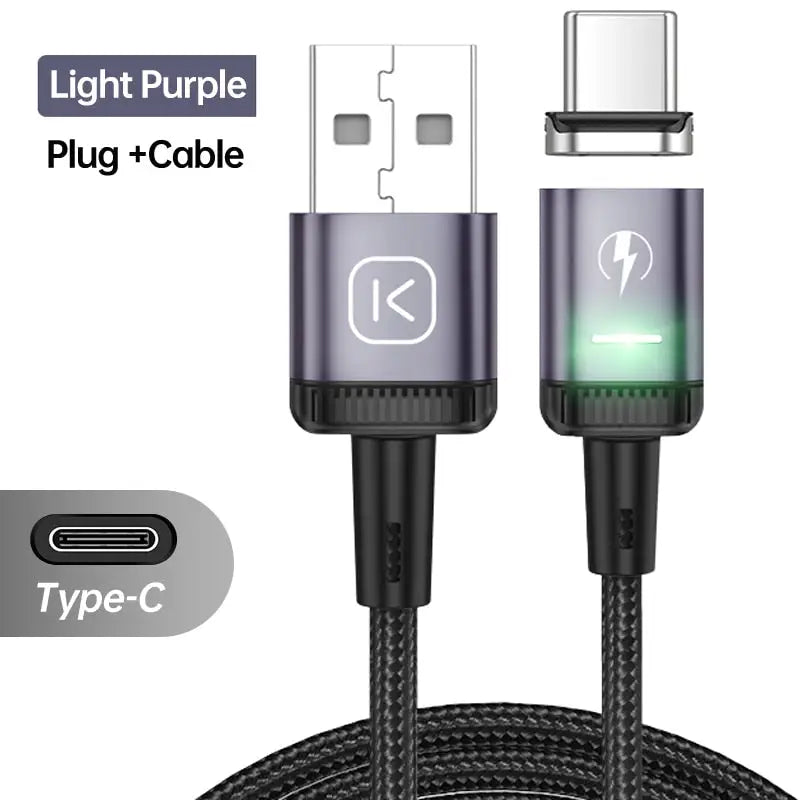 a close up of a usb cable with a light purple plug - cole