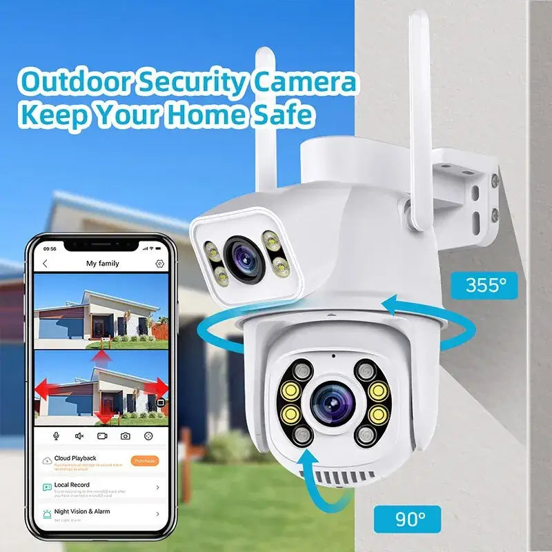 A close up of a camera mounted on a wall next to a phone