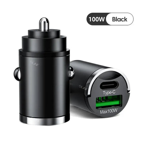 A close up of a car charger with a black charger