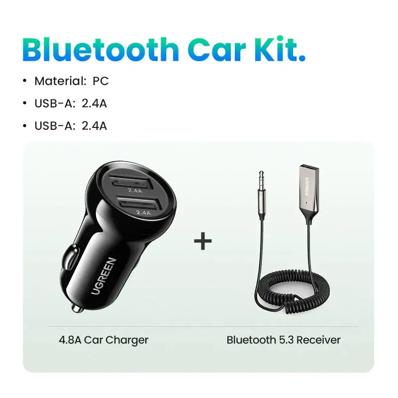 A close up of a car charger with a bluetooth cable