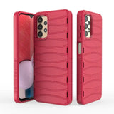 the back of a red iphone case with a phone in it