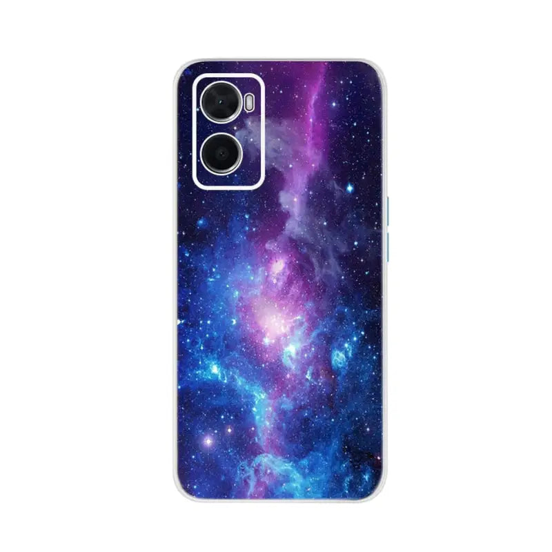 a purple and blue galaxy phone case with a galaxy design