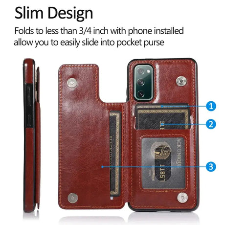 A close up of a cell phone case with a wallet attached