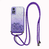 purple glitter phone case with lanyard strap