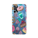 a close up of a phone case with a variety of food