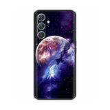 a close up of a cell phone case with a galaxy background
