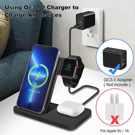 a close up of a cell phone charging station with a charger and a charger