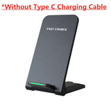 a close up of a cell phone charging stand with a fast charge logo