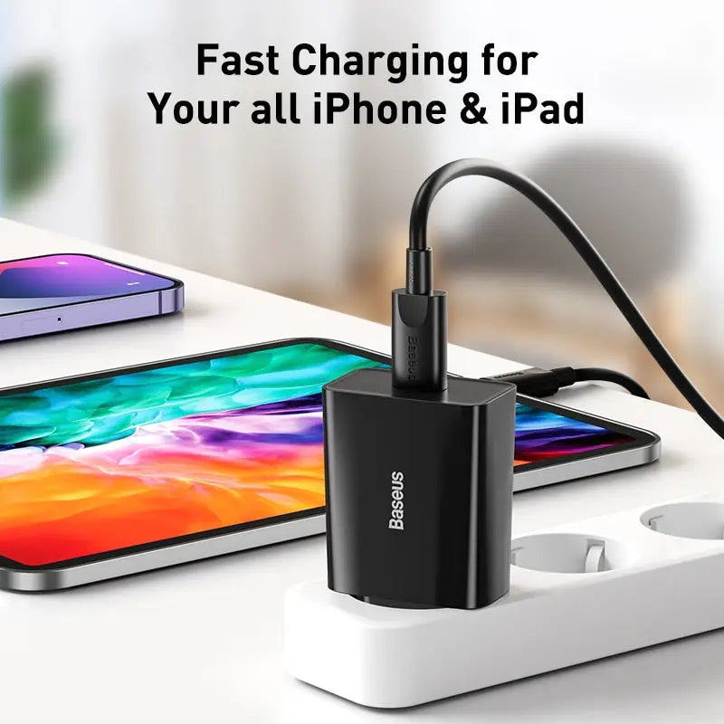 an iphone charging station with a charging cable