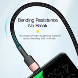 a black and green charging cable with the text bend resistance no break