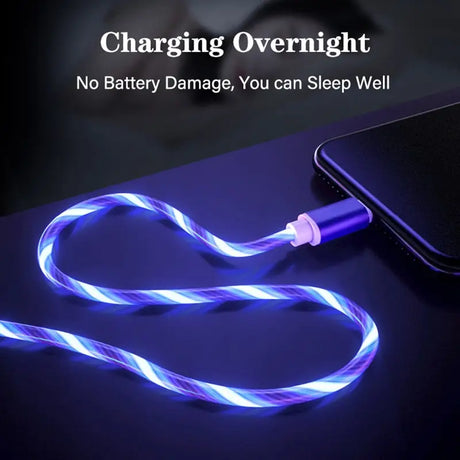 a charging cable with a blue light on it