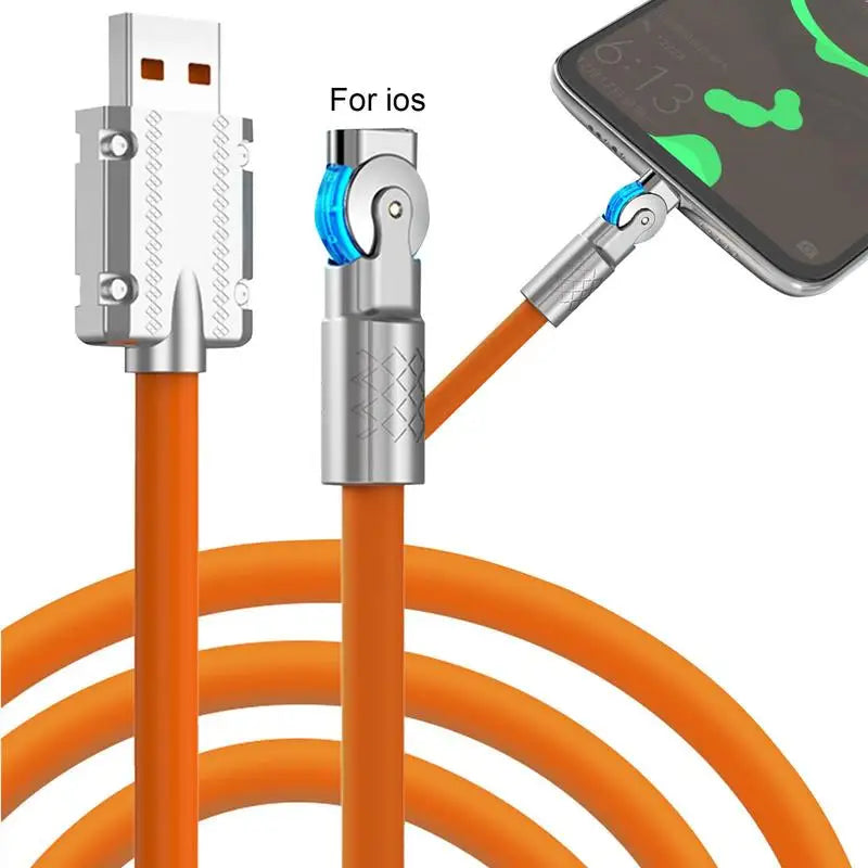 an orange cable connected to an iphone